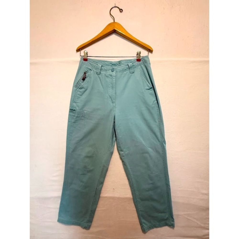 LLBEAN Teal Blue Womens 8 Regular Comfort Cargo Pants, High-Rise Straight-Leg